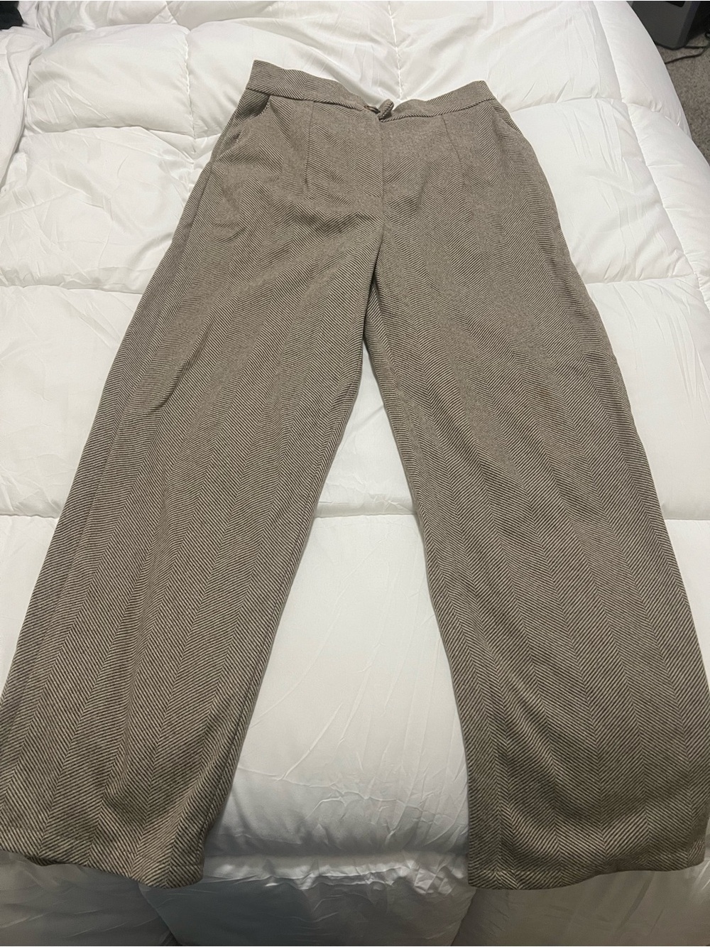 SHEIN Tan Herringbone Straight Leg Pants